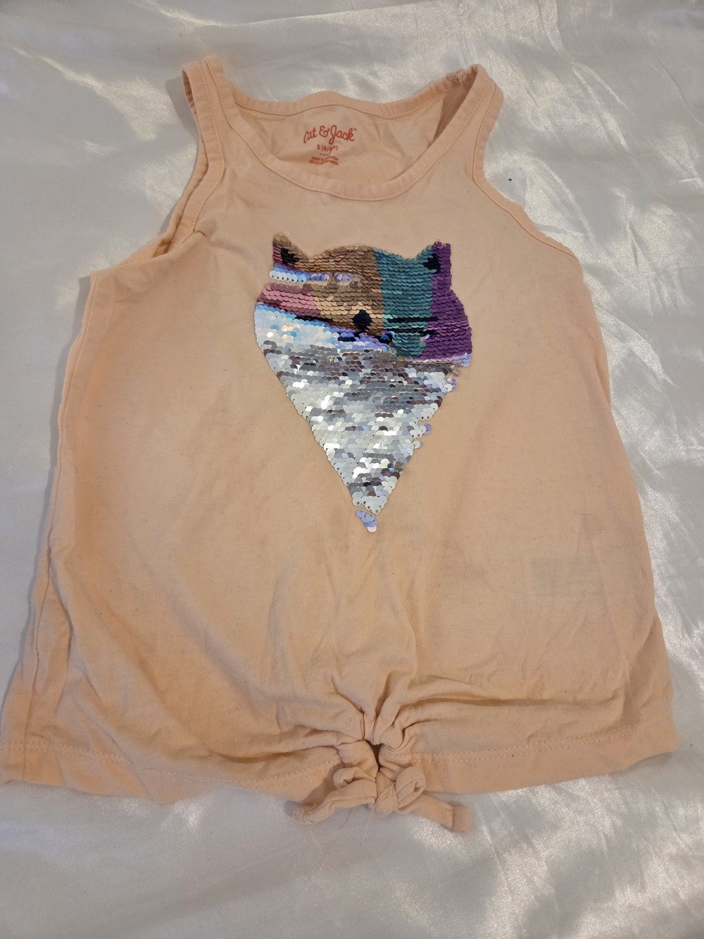 Cat & Jack Sequin Flip Tank Top Girls Size S 6/6X Peach Tie Front